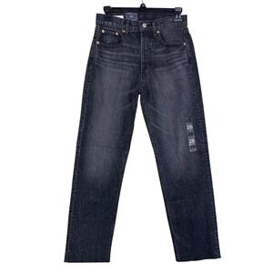 GAP Womens 26/2R  Faded Black Cheeky Straight High Rise Button Fly Jeans Raw Hem